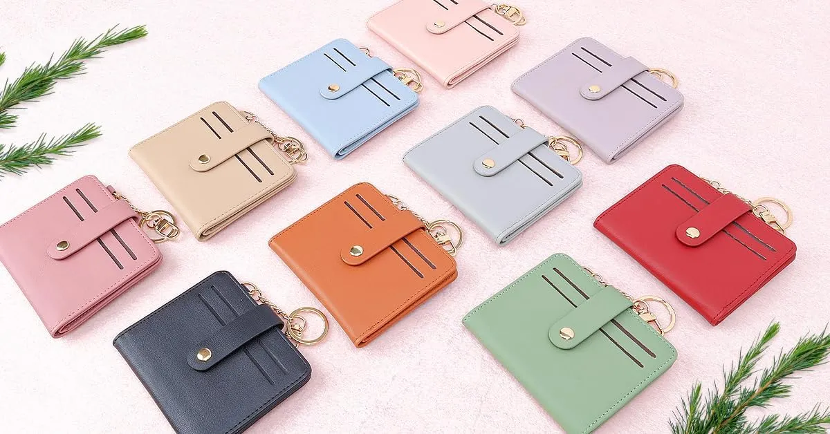 Small Wallets Woman RFID Blocking Leather Credit Card Holder - with ID Window - Card Wallets for Women - with Zipper Coin Purse - Keychain Wallet
