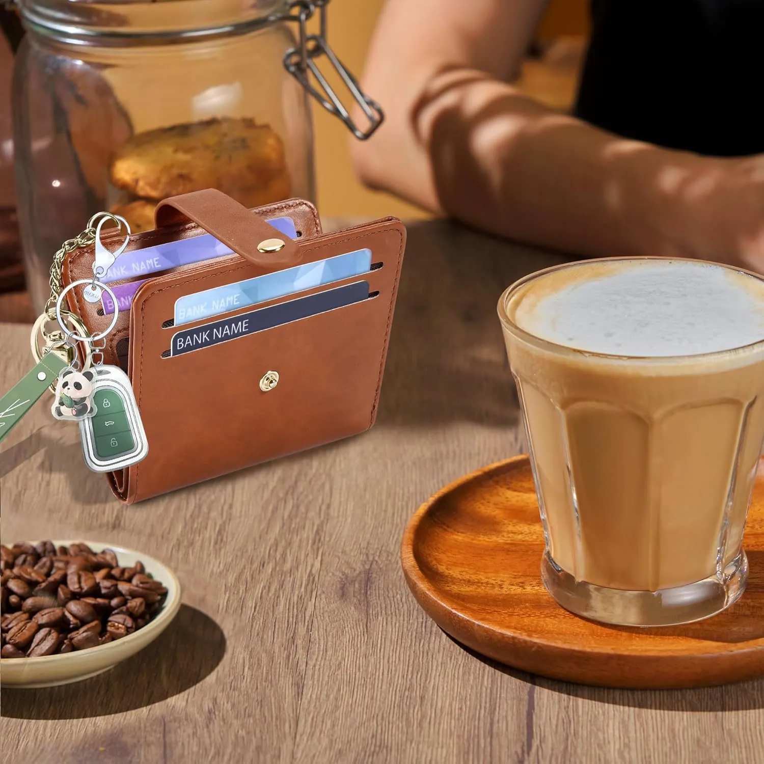 Small Wallets Woman RFID Blocking Leather Credit Card Holder - with ID Window - Card Wallets for Women - with Zipper Coin Purse - Keychain Wallet