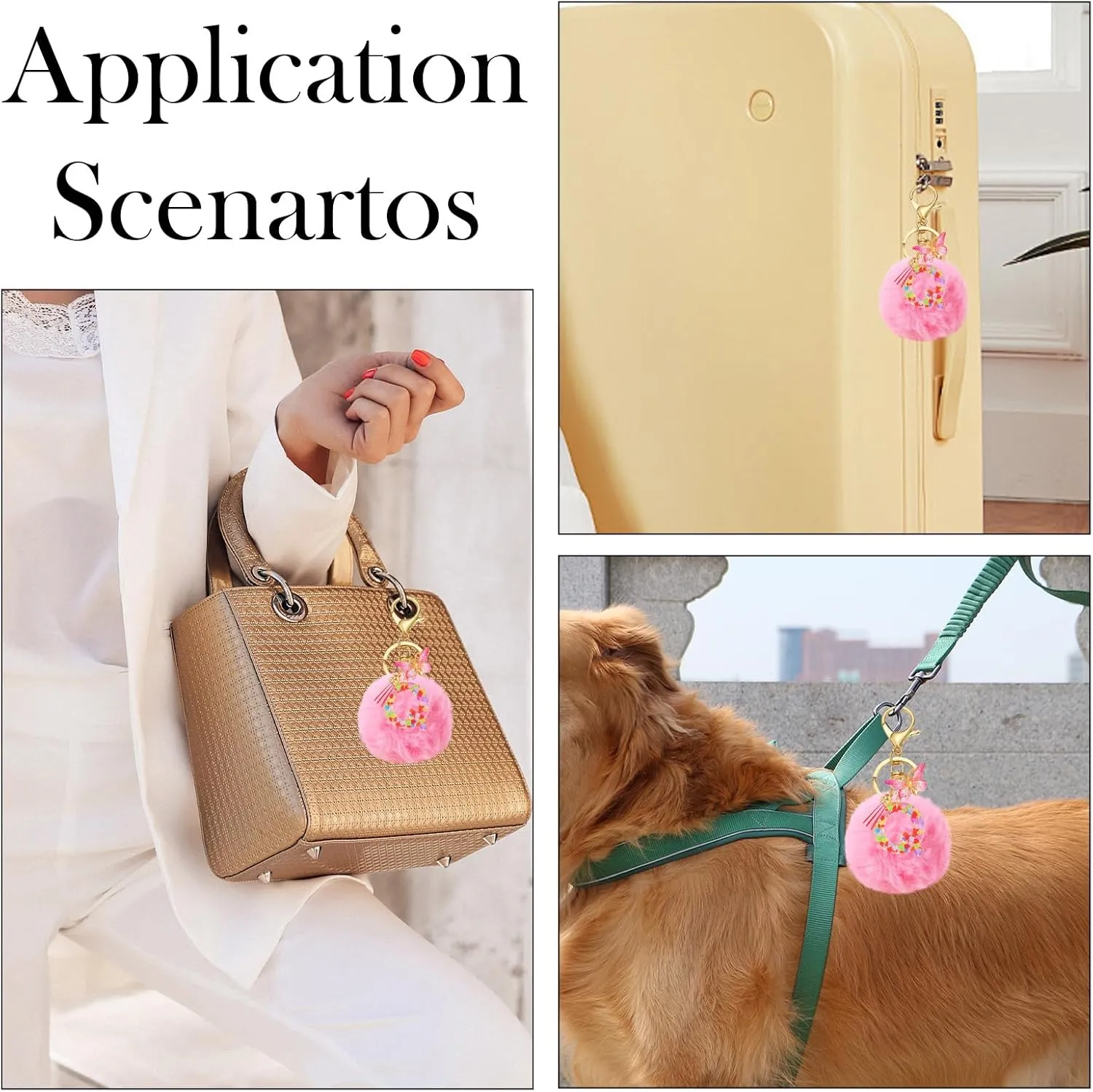 SMUOBT Resin Alphabet Initial Letter Keychain Keyring for Women,Backpack Keychain for Girls with Fur Ball Pom Pom Keychain