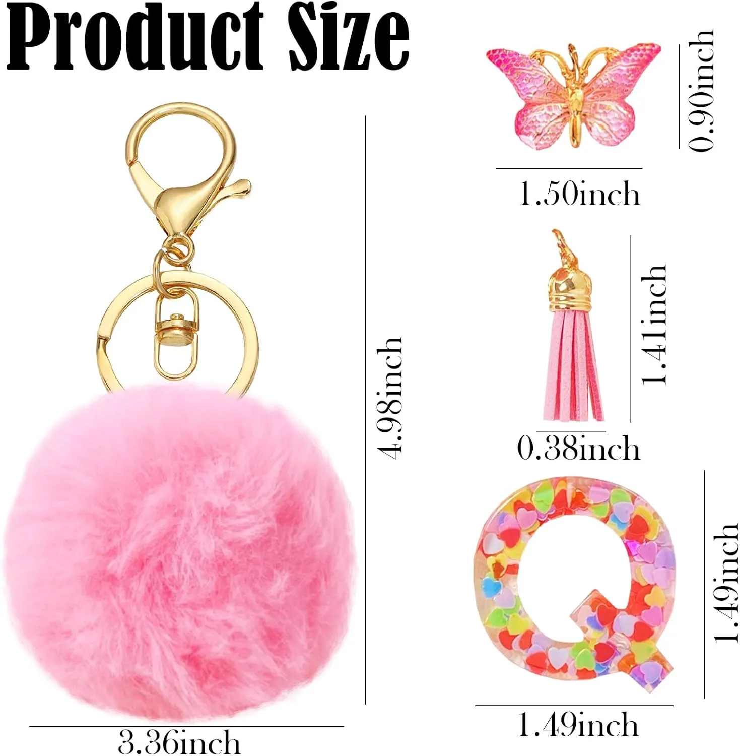 SMUOBT Resin Alphabet Initial Letter Keychain Keyring for Women,Backpack Keychain for Girls with Fur Ball Pom Pom Keychain