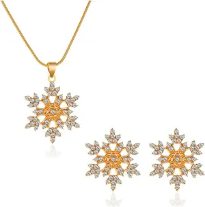 Snowflake Earrings Necklace Set for Women Teens Trendy Dainty Gold Silver Winter Crystal Snowflake Flower Christmas Necklace Jewelry Luncky Romantic Christmas Holiday Gift