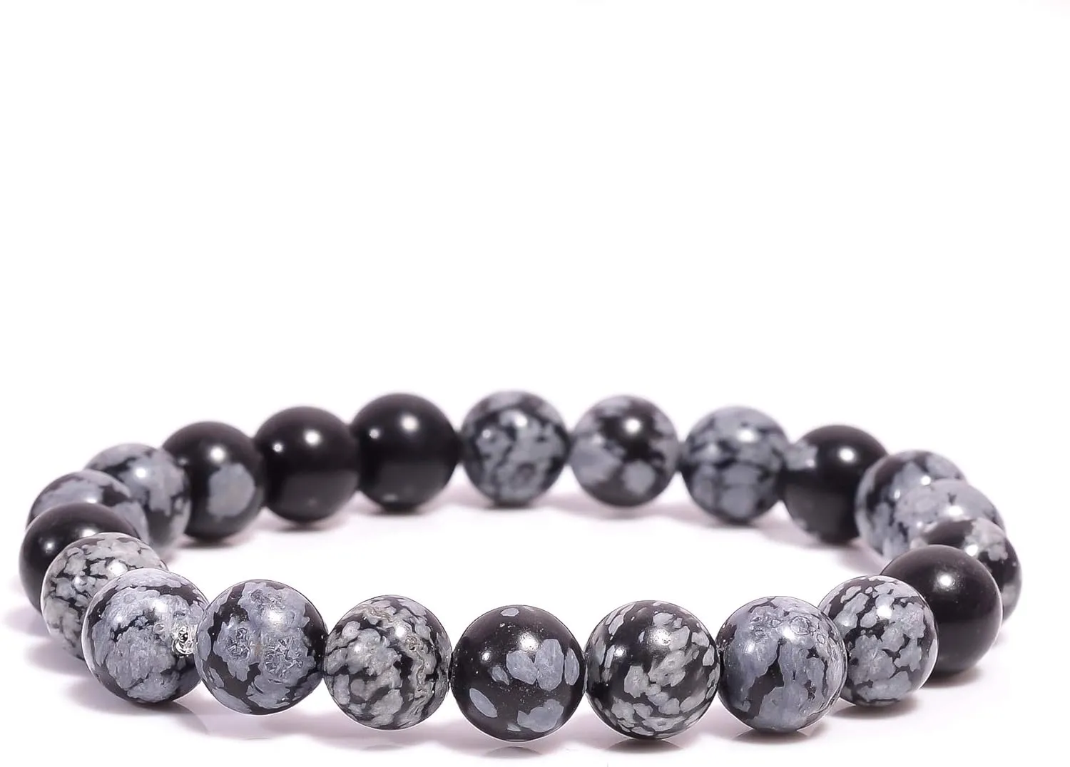 Snowflake Obsidian Round Smooth Beads 6 mm Stretrchable Bracelet SB-16 For Woman,Man,Gift,Friendshipband