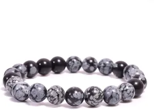 Snowflake Obsidian Round Smooth Beads 6 mm Stretrchable Bracelet SB-16 For Woman,Man,Gift,Friendshipband