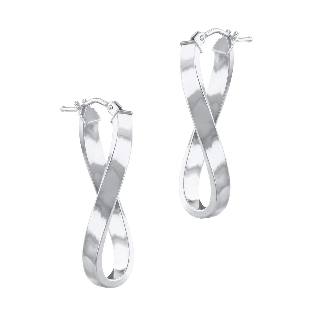 Soleil Collection 10.5mm x 26.5mm Twisted Oval Hoop Creole Earrings | 9K White Gold