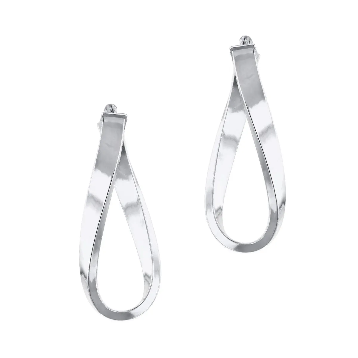 Soleil Collection 10.5mm x 26.5mm Twisted Oval Hoop Creole Earrings | 9K White Gold