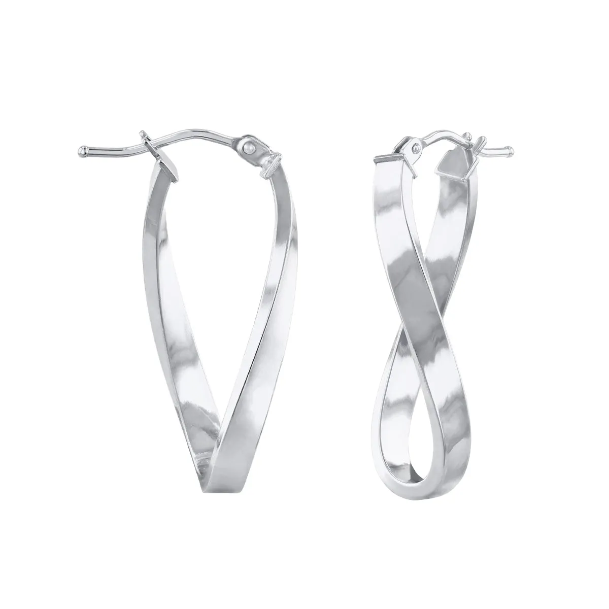 Soleil Collection 10.5mm x 26.5mm Twisted Oval Hoop Creole Earrings | 9K White Gold