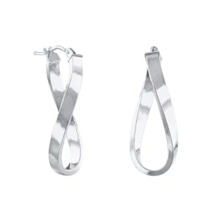 Soleil Collection 10.5mm x 26.5mm Twisted Oval Hoop Creole Earrings | 9K White Gold