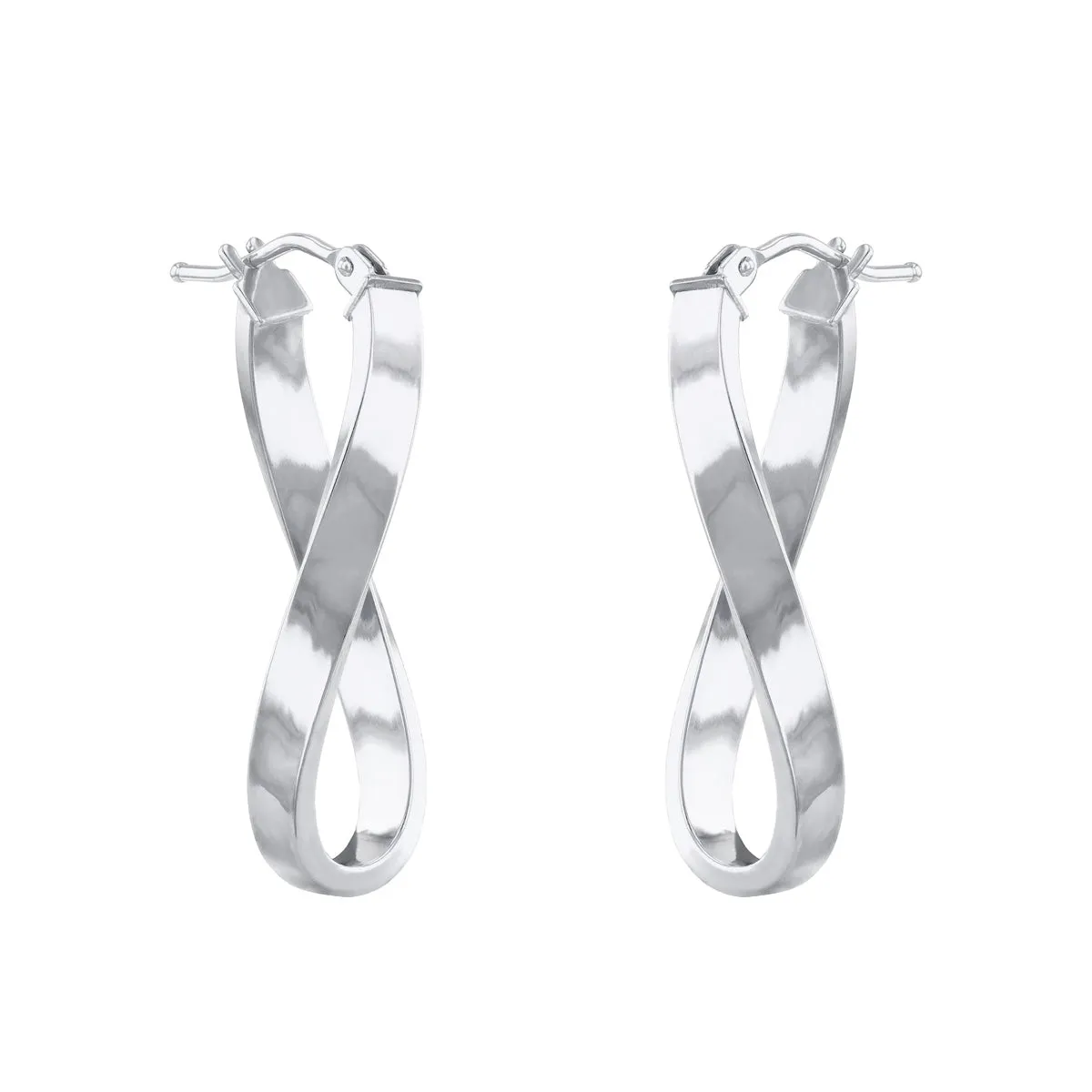 Soleil Collection 10.5mm x 26.5mm Twisted Oval Hoop Creole Earrings | 9K White Gold