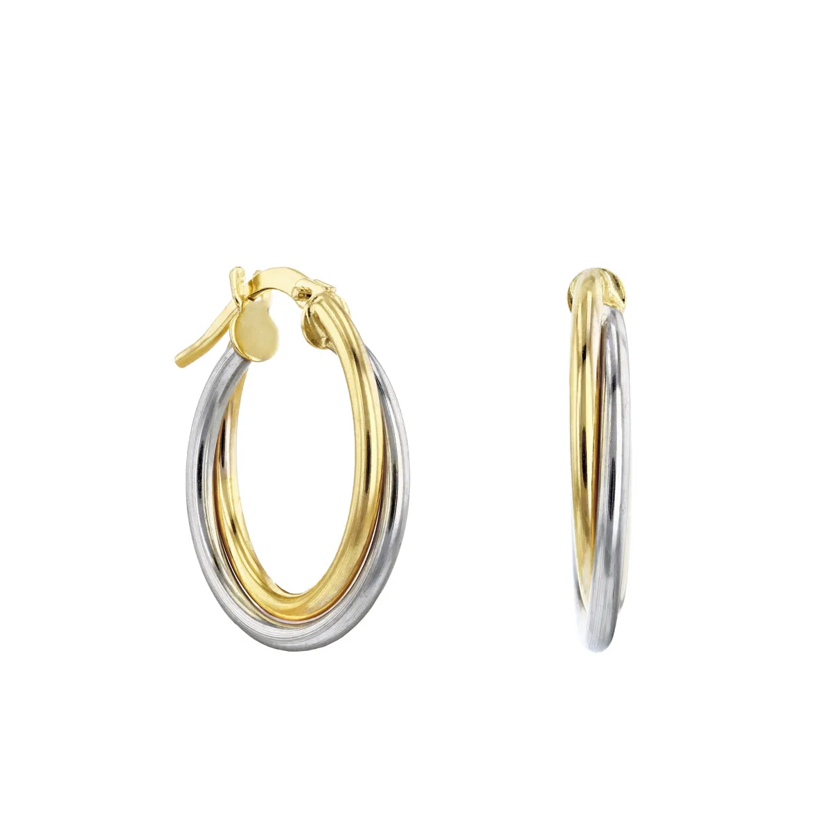 Soleil collection Crossover Hoop Earring | 9K Solid Mixed Metal