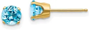 Solid Real 14k Yellow Gold 5mm Blue Topaz Studs Earrings - December 5mm