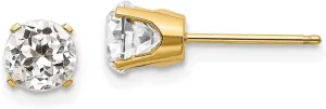 Solid Real 14k Yellow Gold 5mm White Topaz Studs Earrings - April 5mm