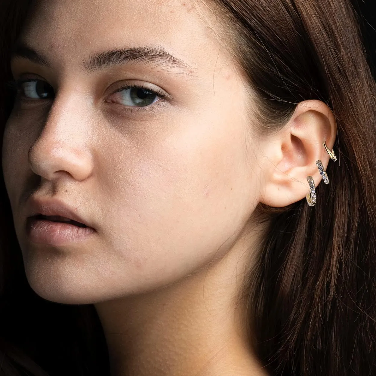 Sonateomber 3 Pairs Small Hoop Earrings for Women Multiple, Cute Gold Tiny Cubic Zirconia Huggie Sterling Silver Ears Cartilage Earrings Jewelry Gift