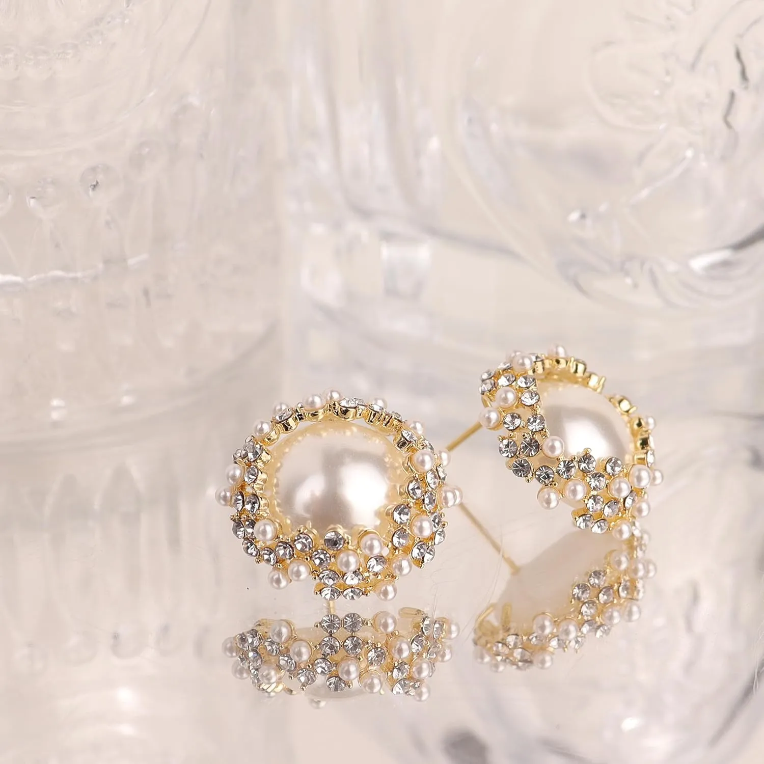 Sonateomber Pearl CZ Snowflake Knot Stud Earrings for Women, Statement Cluster Rhinestone Cubic Zirconia Pearls Sunshine Hypoallergenic Studs Prom Wedding Holiday Fashion Jewelry Gift