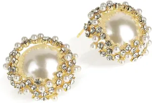 Sonateomber Pearl CZ Snowflake Knot Stud Earrings for Women, Statement Cluster Rhinestone Cubic Zirconia Pearls Sunshine Hypoallergenic Studs Prom Wedding Holiday Fashion Jewelry Gift