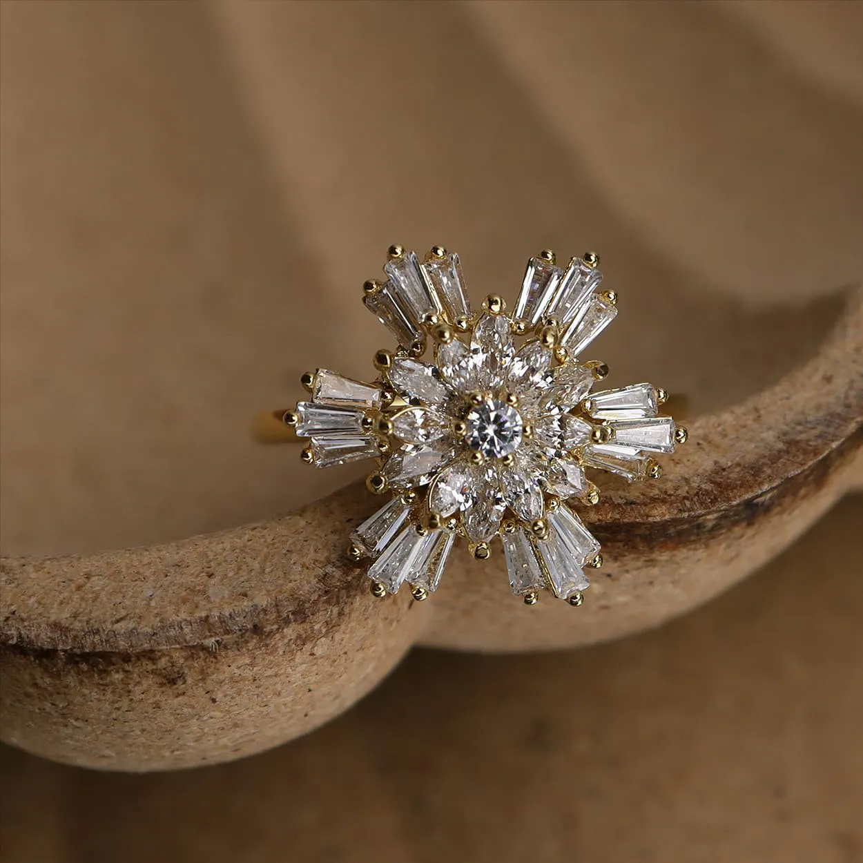 Sonateomber Spring Flower Adjustable Open Gold Ring for Women - Trendy Elegant Unique Cubic Zirconia Enamel Front Open Floral Leaf Easter Jewelry Gift