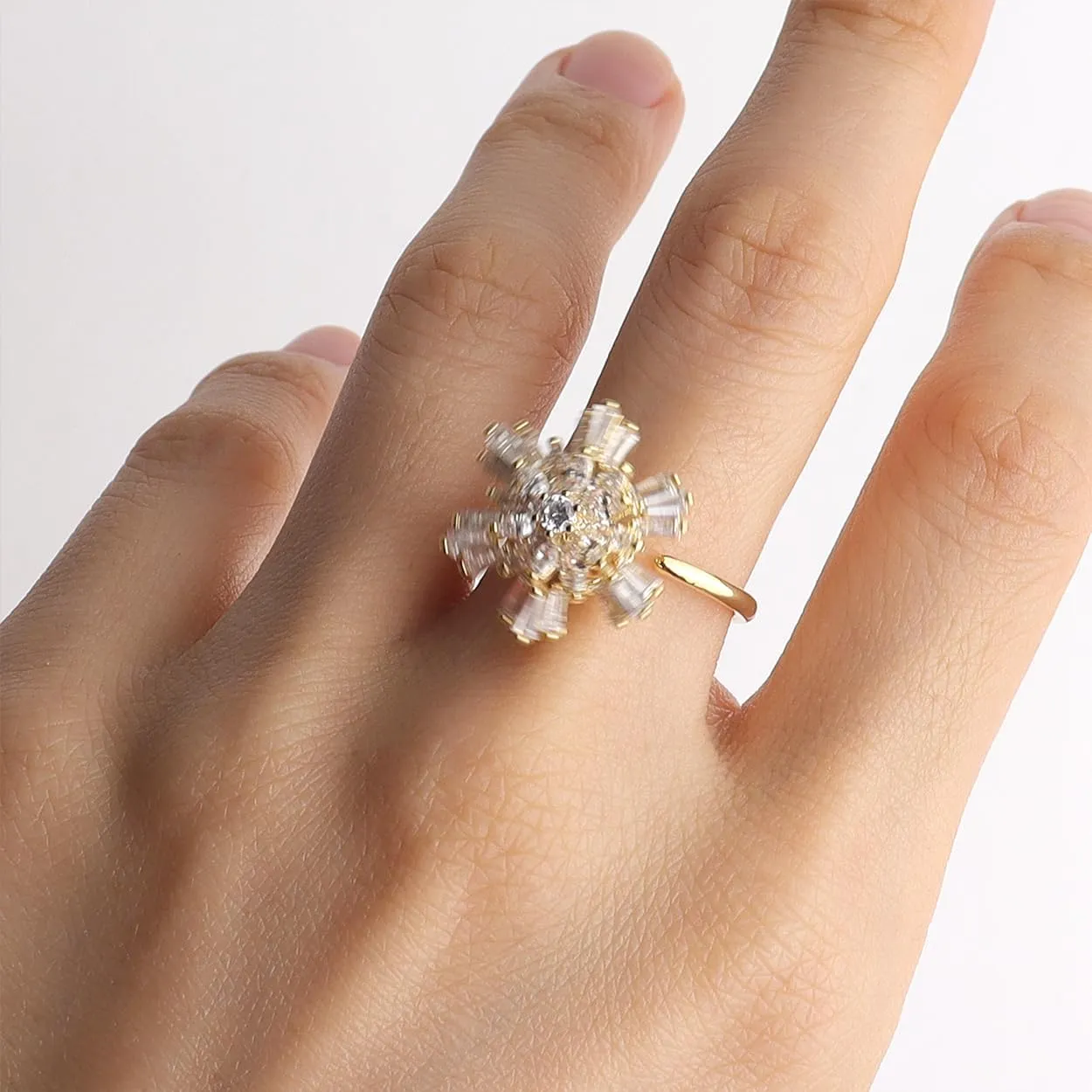 Sonateomber Spring Flower Adjustable Open Gold Ring for Women - Trendy Elegant Unique Cubic Zirconia Enamel Front Open Floral Leaf Easter Jewelry Gift