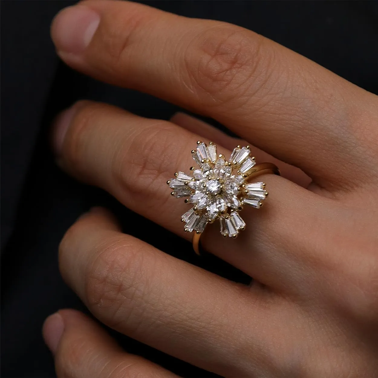 Sonateomber Spring Flower Adjustable Open Gold Ring for Women - Trendy Elegant Unique Cubic Zirconia Enamel Front Open Floral Leaf Easter Jewelry Gift