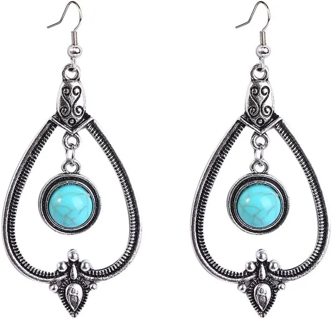 SPEVERT Boho Earrings for Women Turquoise Oval Earring Ethnic Style Vintage Turquoise Earrings Christmas Earrings for Women
