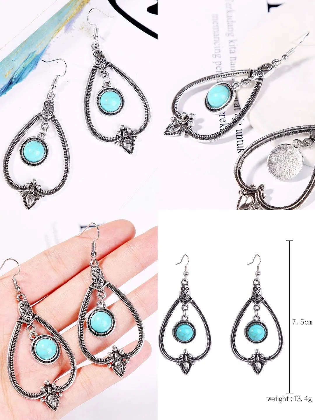 SPEVERT Boho Earrings for Women Turquoise Oval Earring Ethnic Style Vintage Turquoise Earrings Christmas Earrings for Women