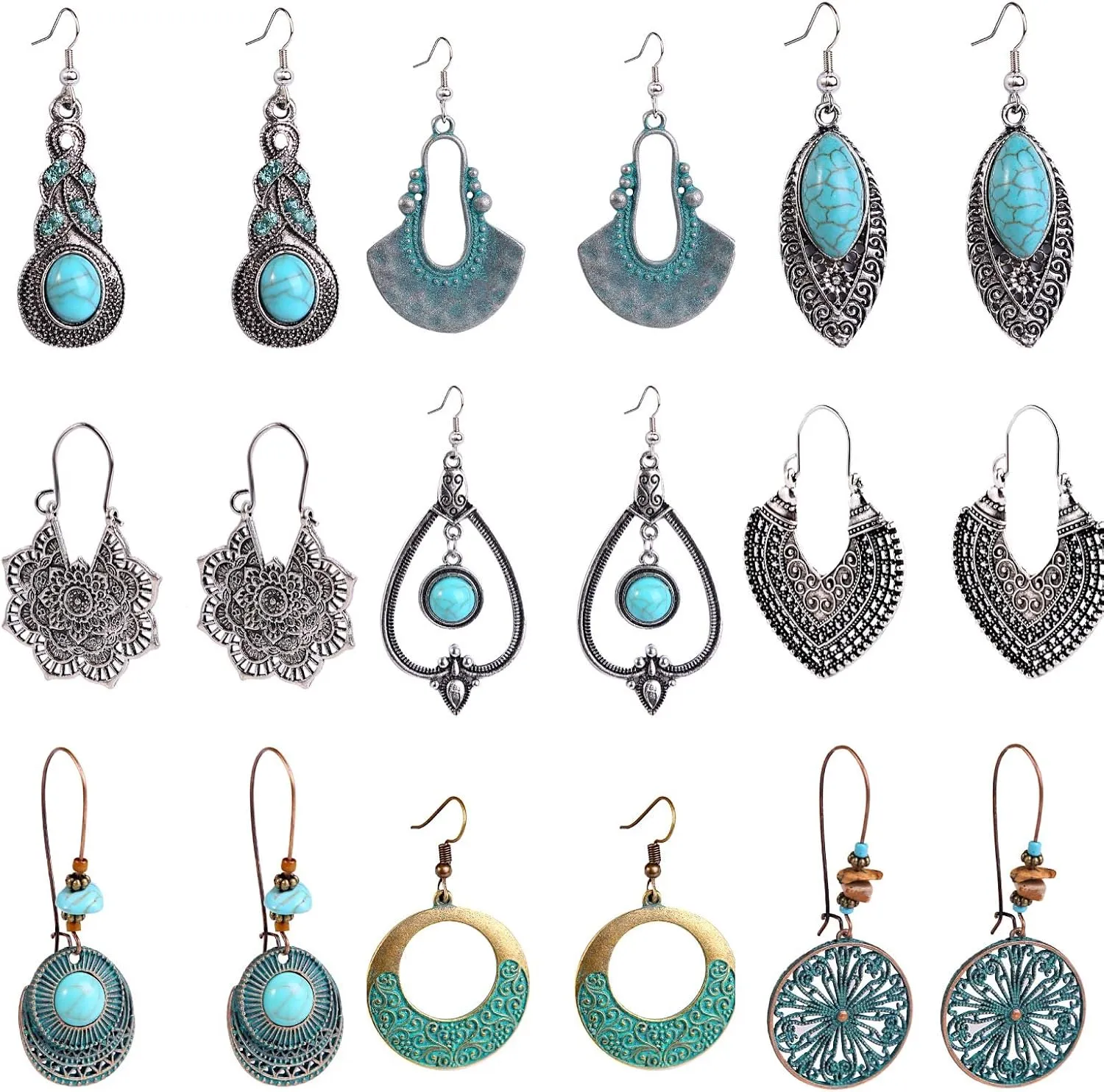 SPEVERT Boho Earrings for Women Turquoise Oval Earring Ethnic Style Vintage Turquoise Earrings Christmas Earrings for Women