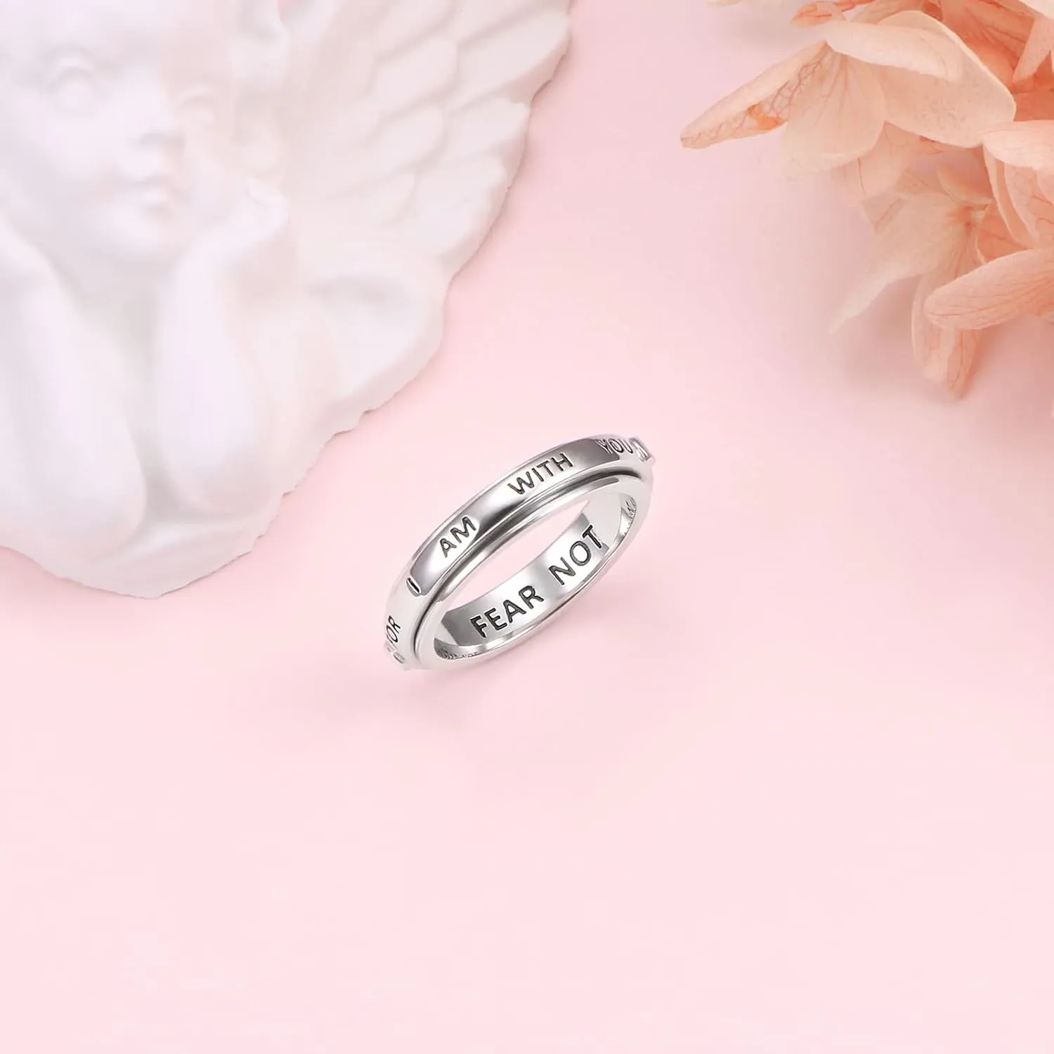 Spinner Ring S925 Sterling Silver Fidget Anxiety Worry Inspirational Band Fidget Relieving Boredom ADHD Autism Rings for Men Women Teens