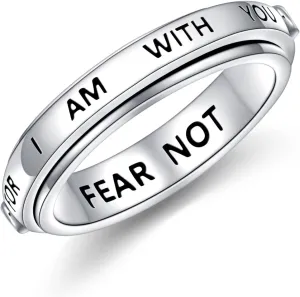 Spinner Ring S925 Sterling Silver Fidget Anxiety Worry Inspirational Band Fidget Relieving Boredom ADHD Autism Rings for Men Women Teens