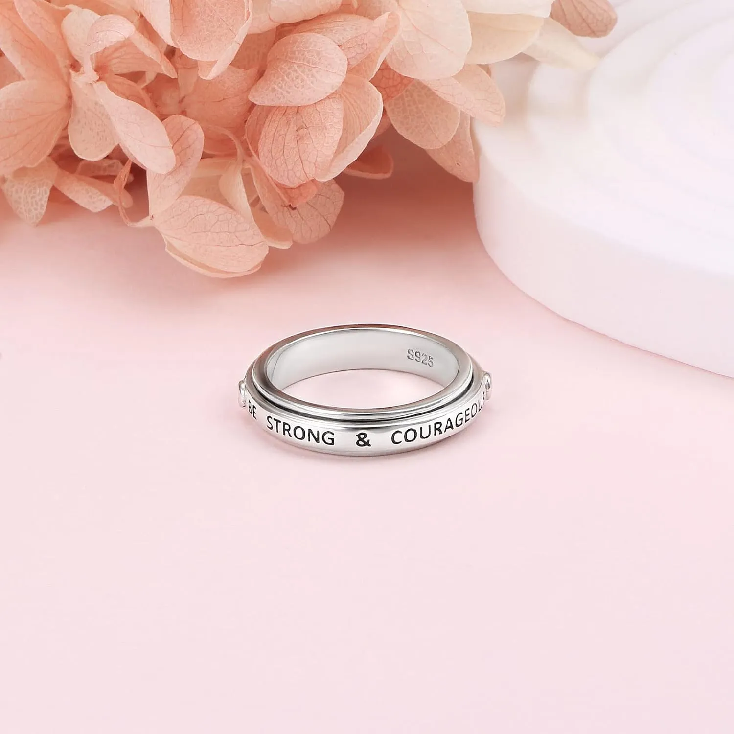 Spinner Ring S925 Sterling Silver Fidget Anxiety Worry Inspirational Band Fidget Relieving Boredom ADHD Autism Rings for Men Women Teens