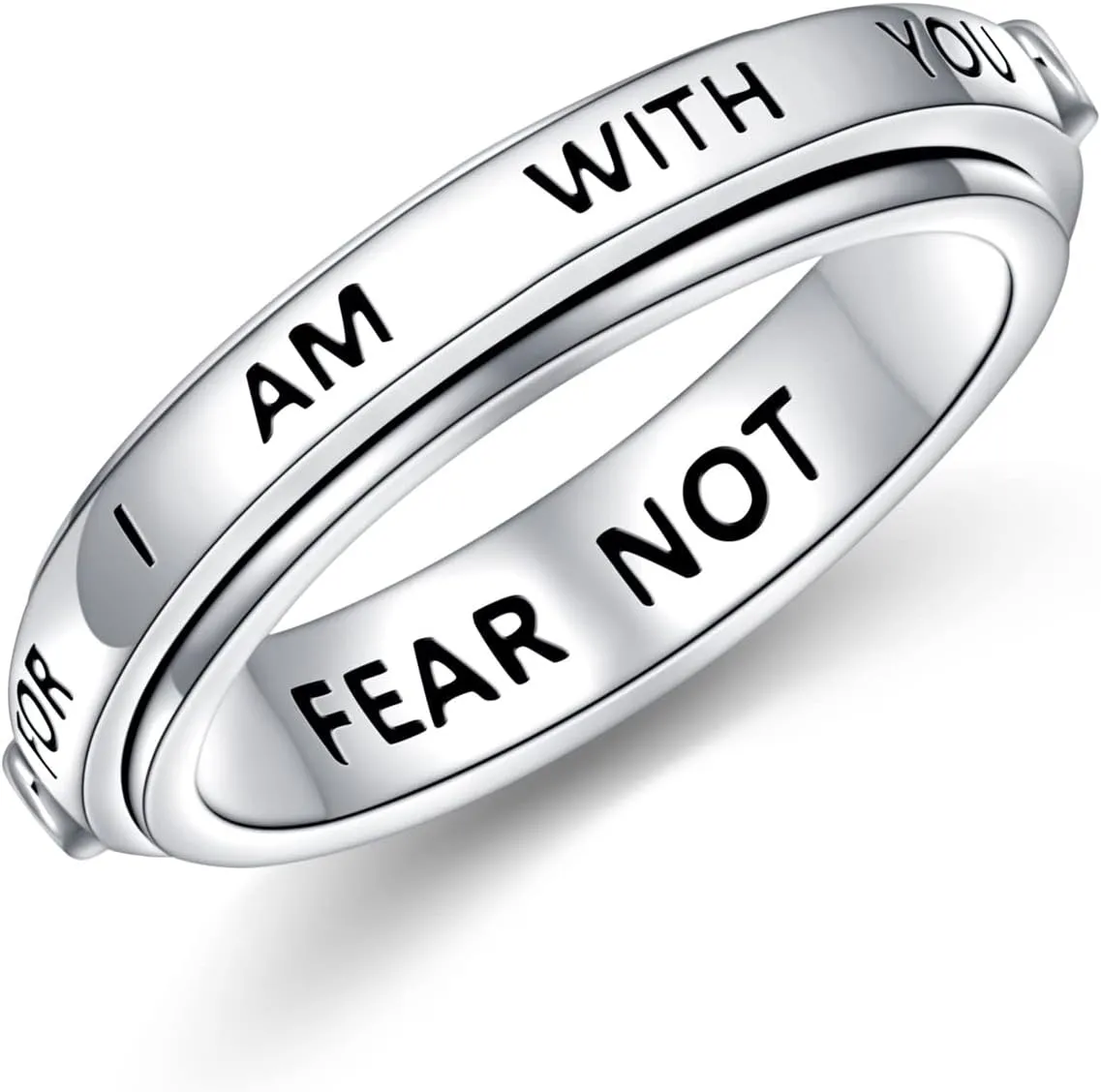 Spinner Ring S925 Sterling Silver Fidget Anxiety Worry Inspirational Band Fidget Relieving Boredom ADHD Autism Rings for Men Women Teens