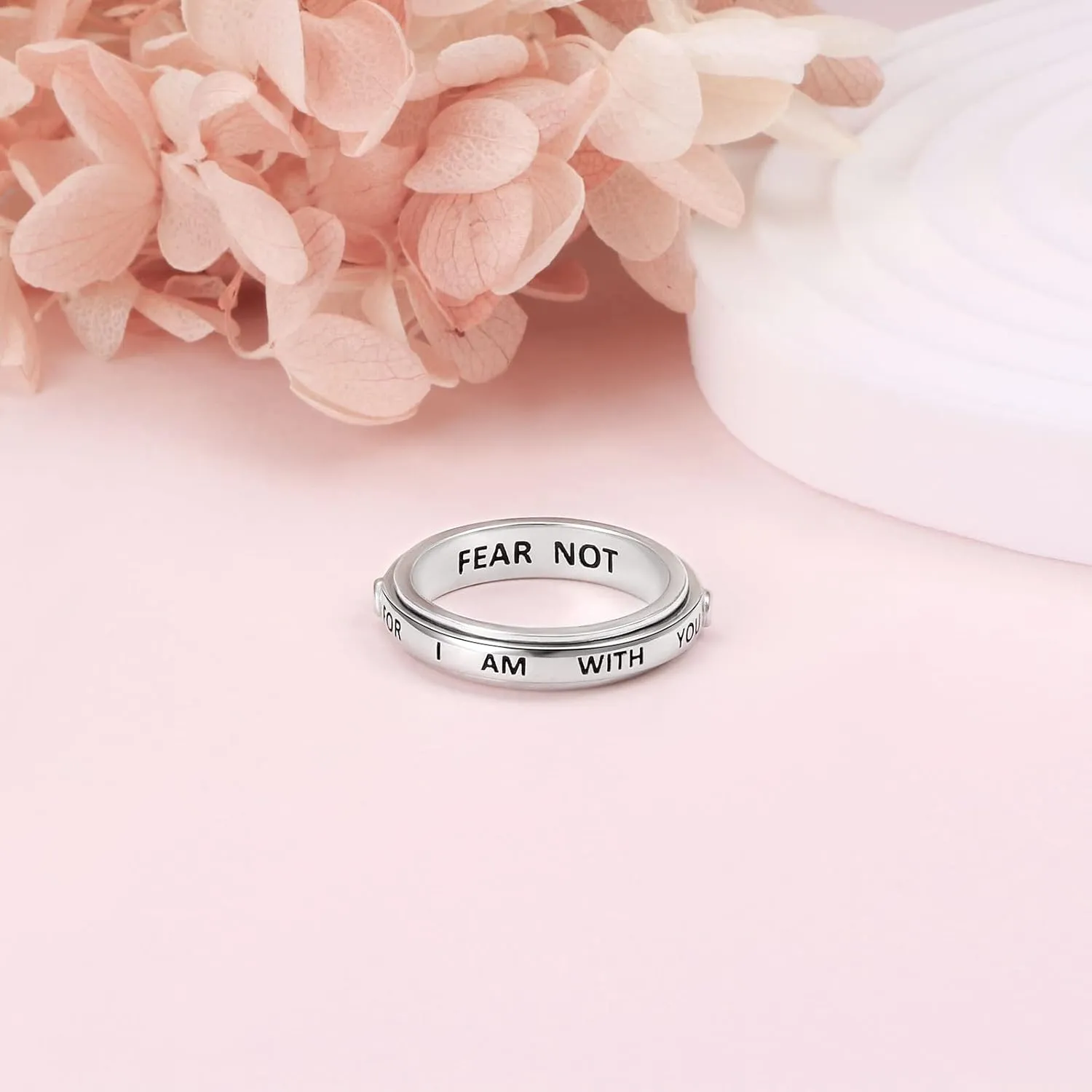 Spinner Ring S925 Sterling Silver Fidget Anxiety Worry Inspirational Band Fidget Relieving Boredom ADHD Autism Rings for Men Women Teens