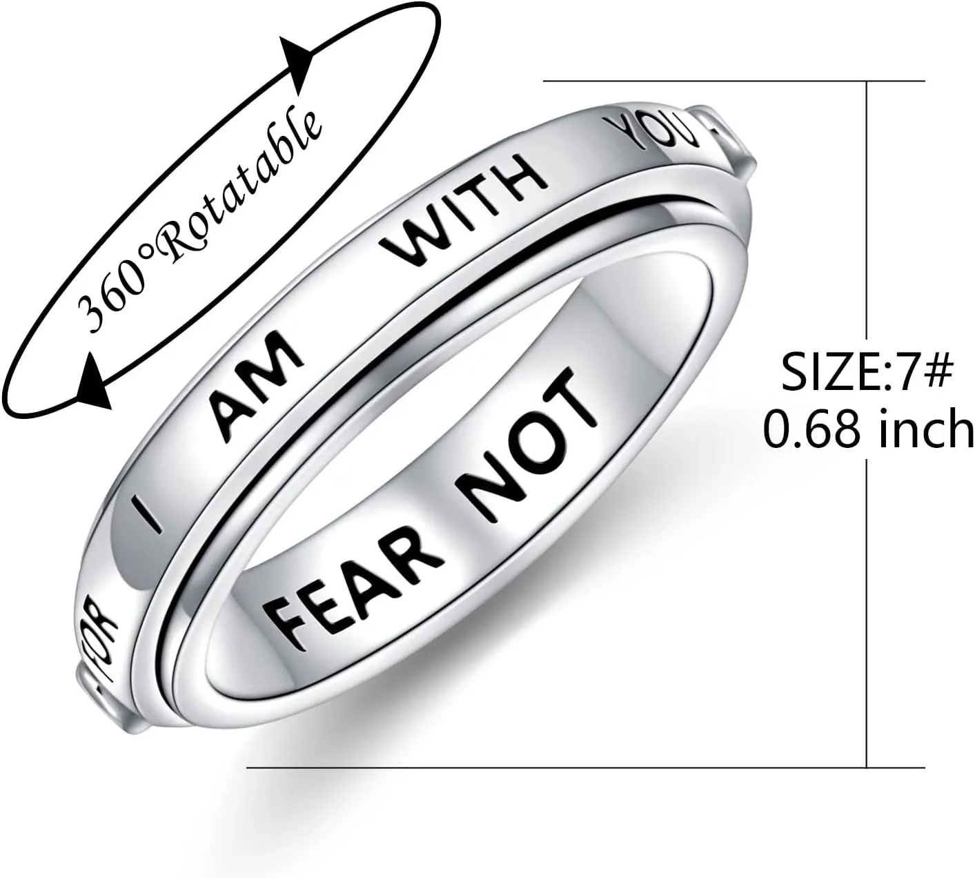 Spinner Ring S925 Sterling Silver Fidget Anxiety Worry Inspirational Band Fidget Relieving Boredom ADHD Autism Rings for Men Women Teens