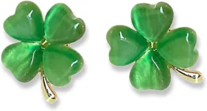 St Patricks Day Earrings for Women, Trendy Statement Four Leaf Clover Shamrock Earrings Stud, St Patricks Day Outfits & Shirt Accessories for Women