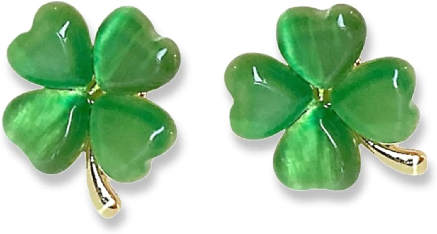 St Patricks Day Earrings for Women, Trendy Statement Four Leaf Clover Shamrock Earrings Stud, St Patricks Day Outfits & Shirt Accessories for Women