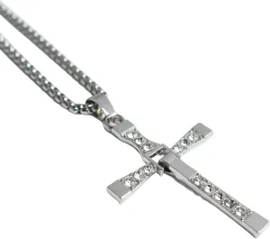 Stainless Steel Rhinestone Cross Pendant Necklace, Foldable Design, Unisex