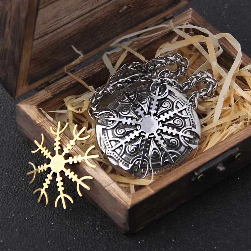 Stainless Steel Vegvisir Norse Mix Gold Color Rune Viking Necklace