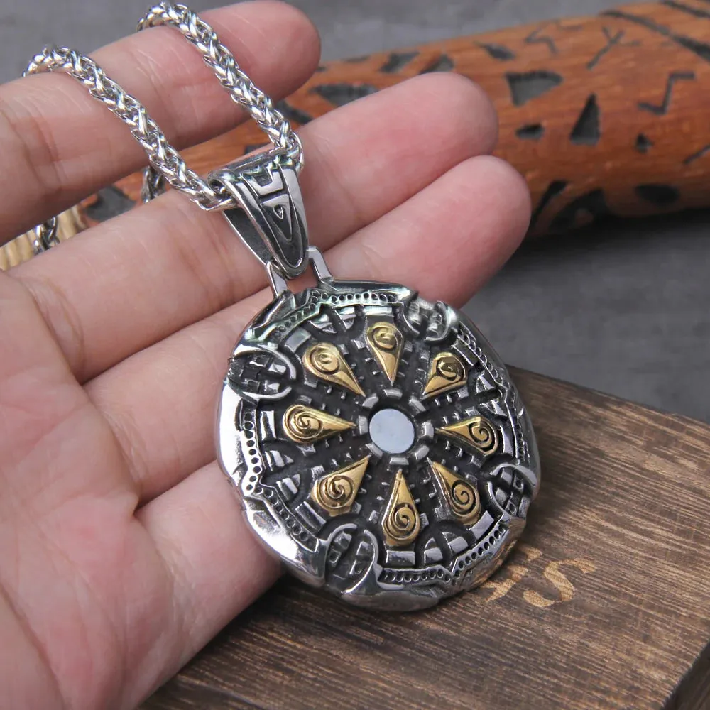 Stainless Steel Vegvisir Norse Mix Gold Color Rune Viking Necklace