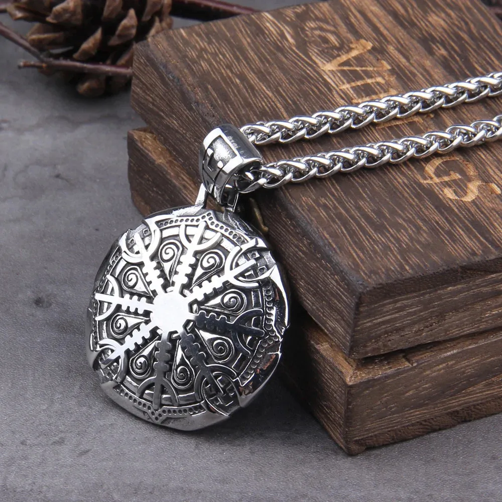 Stainless Steel Vegvisir Norse Mix Gold Color Rune Viking Necklace