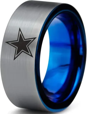Star Space Galaxy Universe Solar System Ring - Tungsten Band 8mm - Men - Women - Brushed Grey Polished Blue - Yellow - Grey - Blue - Black - Brushed - Polished - Wedding - Gift Dome Flat Cut