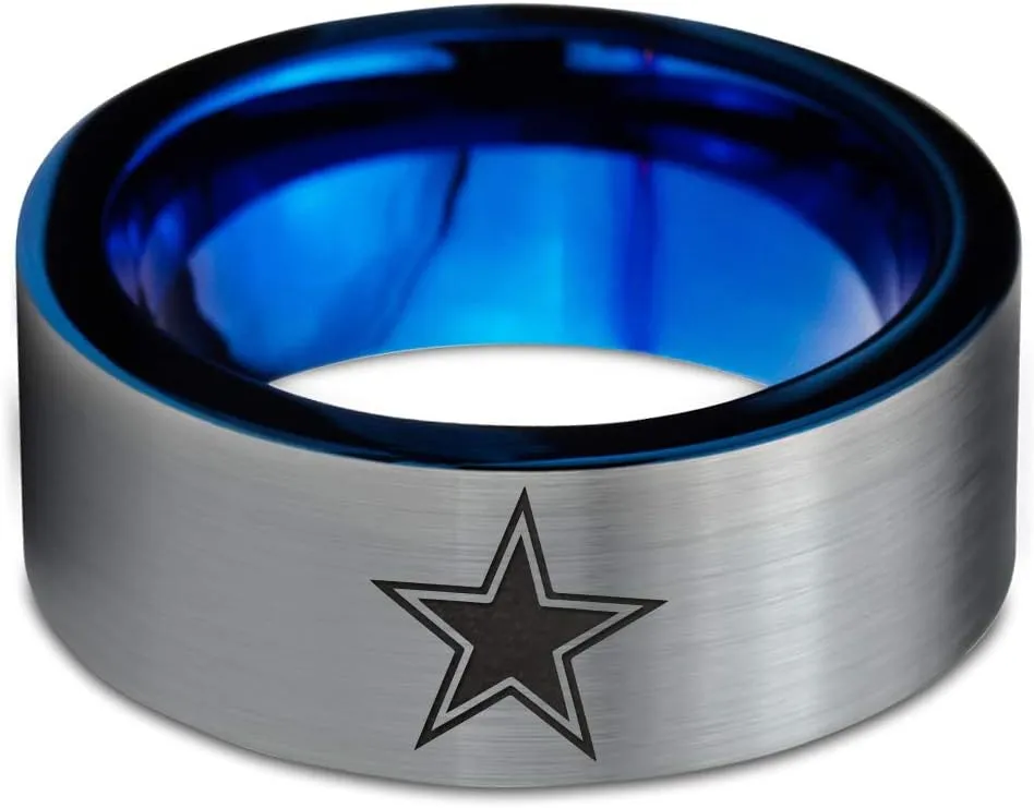 Star Space Galaxy Universe Solar System Ring - Tungsten Band 8mm - Men - Women - Brushed Grey Polished Blue - Yellow - Grey - Blue - Black - Brushed - Polished - Wedding - Gift Dome Flat Cut