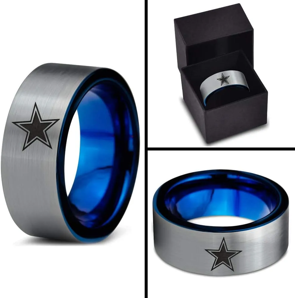Star Space Galaxy Universe Solar System Ring - Tungsten Band 8mm - Men - Women - Brushed Grey Polished Blue - Yellow - Grey - Blue - Black - Brushed - Polished - Wedding - Gift Dome Flat Cut