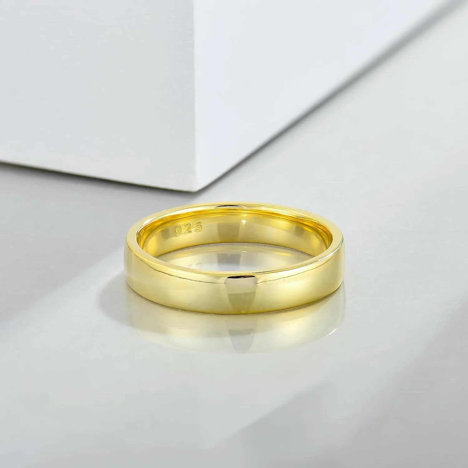 STARCHENIE 18K Gold Plated Ring for Men Women Solid 925 Sterling Silver 2MM 3MM 4MM 5MM 7MM 8MM Wedding Band Comfort Fit High Polish