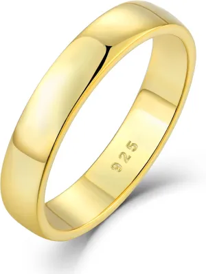 STARCHENIE 18K Gold Plated Ring for Men Women Solid 925 Sterling Silver 2MM 3MM 4MM 5MM 7MM 8MM Wedding Band Comfort Fit High Polish