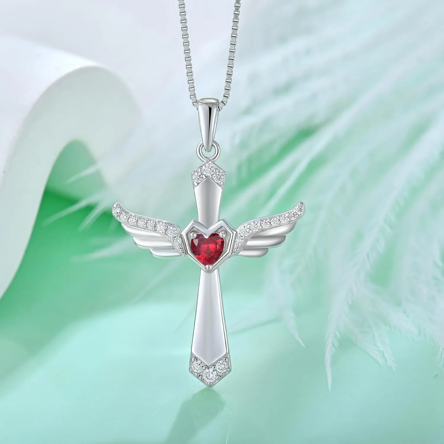 STARCHENIE Cross Necklace 925 Sterling Silver Angel Wings Pendant for Women Crucifix Jewelry