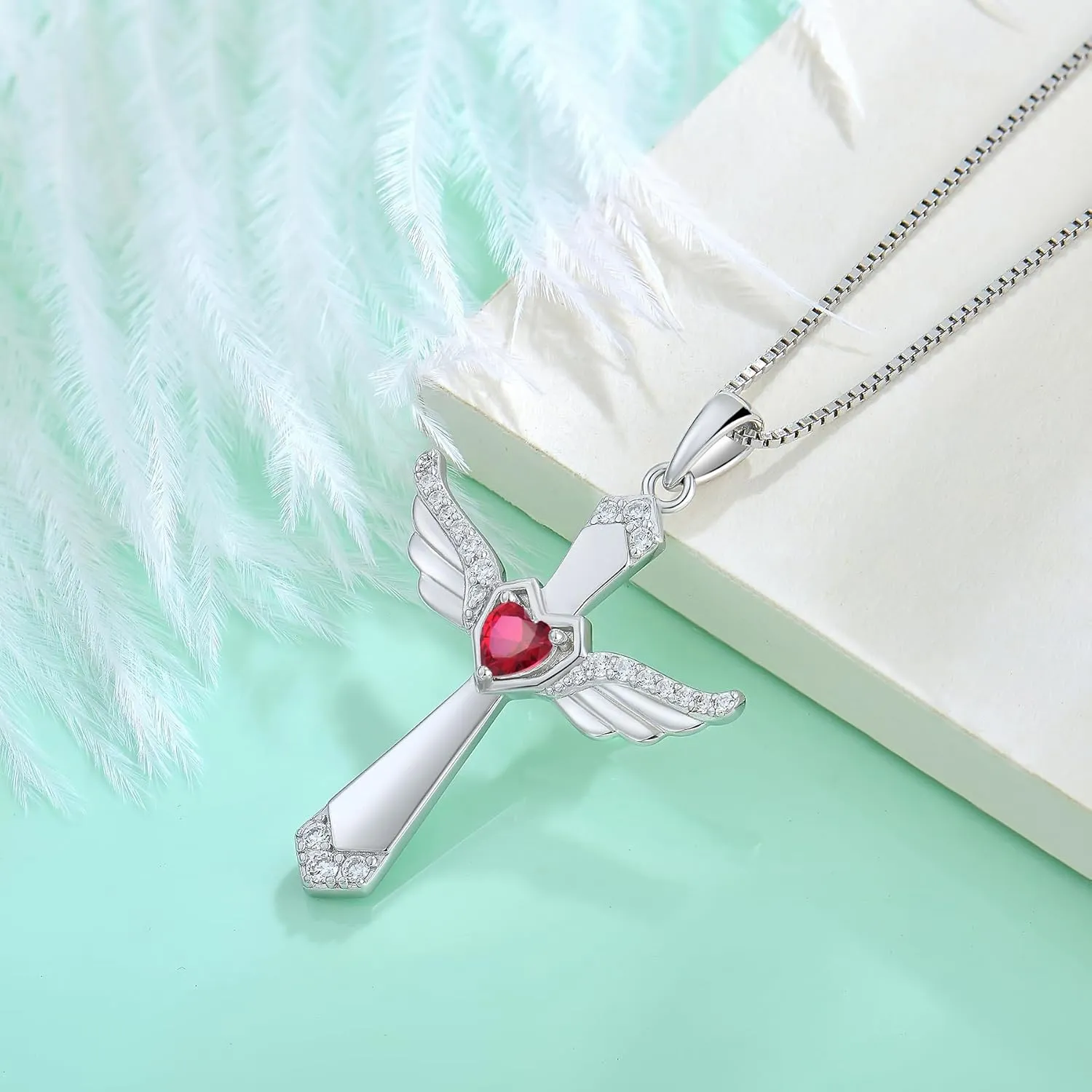 STARCHENIE Cross Necklace 925 Sterling Silver Angel Wings Pendant for Women Crucifix Jewelry