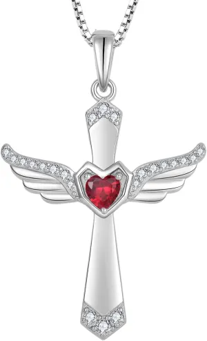 STARCHENIE Cross Necklace 925 Sterling Silver Angel Wings Pendant for Women Crucifix Jewelry