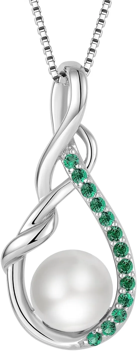 STARCHENIE Freshwater Cultured Pearl Necklace for Women 925 Sterling Silver Infinity Birthstones Pendant Birthday Anniversary Jewelry