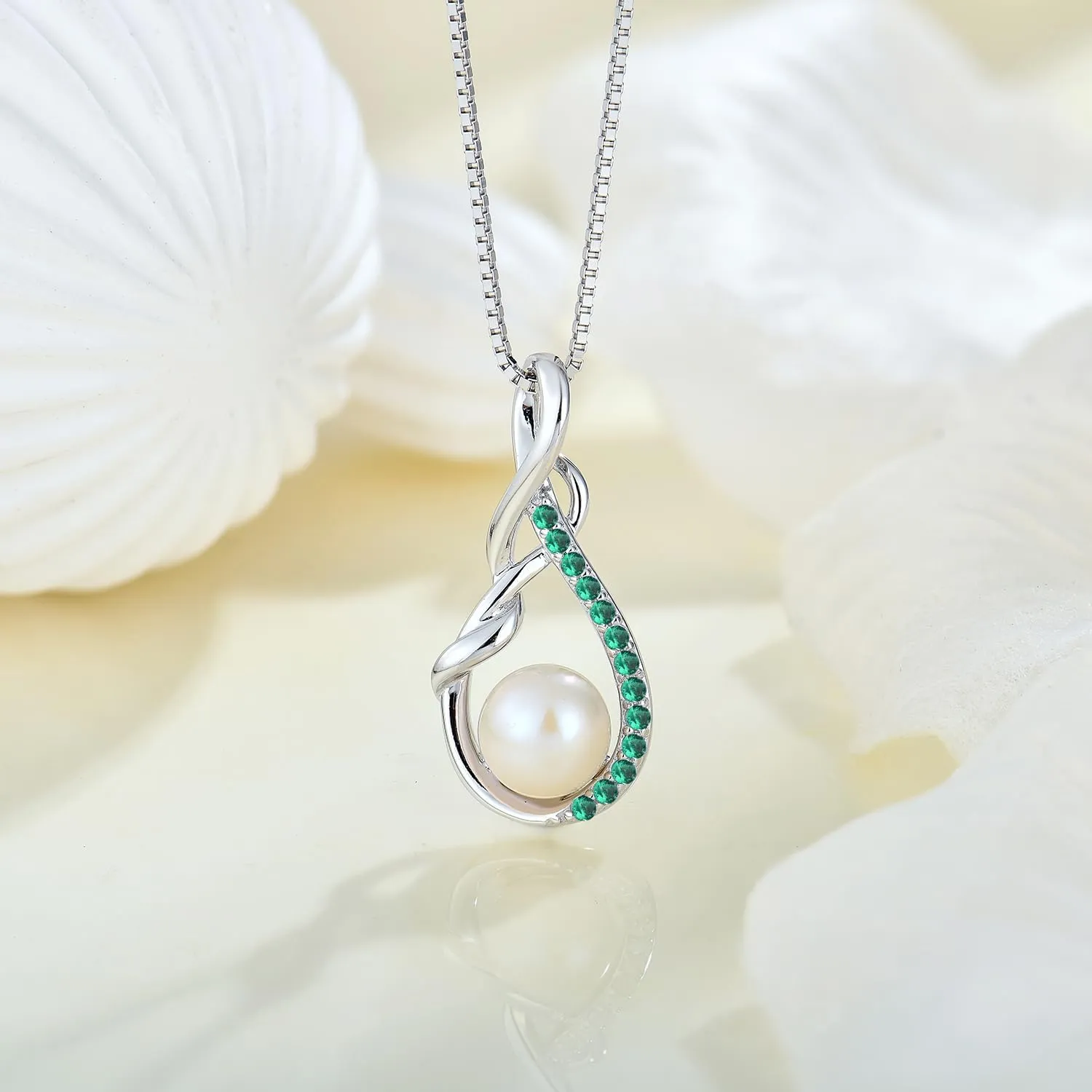 STARCHENIE Freshwater Cultured Pearl Necklace for Women 925 Sterling Silver Infinity Birthstones Pendant Birthday Anniversary Jewelry