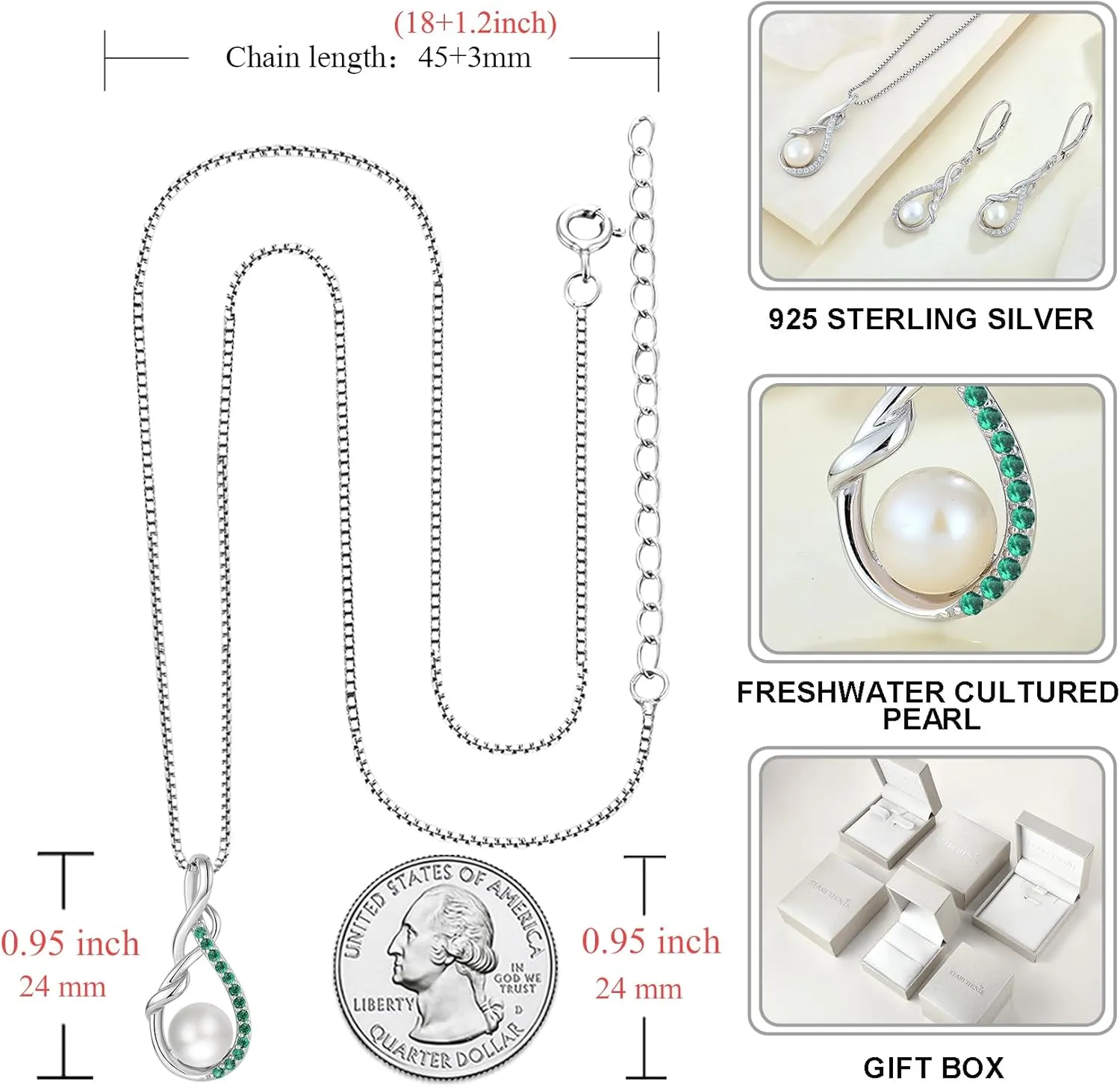 STARCHENIE Freshwater Cultured Pearl Necklace for Women 925 Sterling Silver Infinity Birthstones Pendant Birthday Anniversary Jewelry