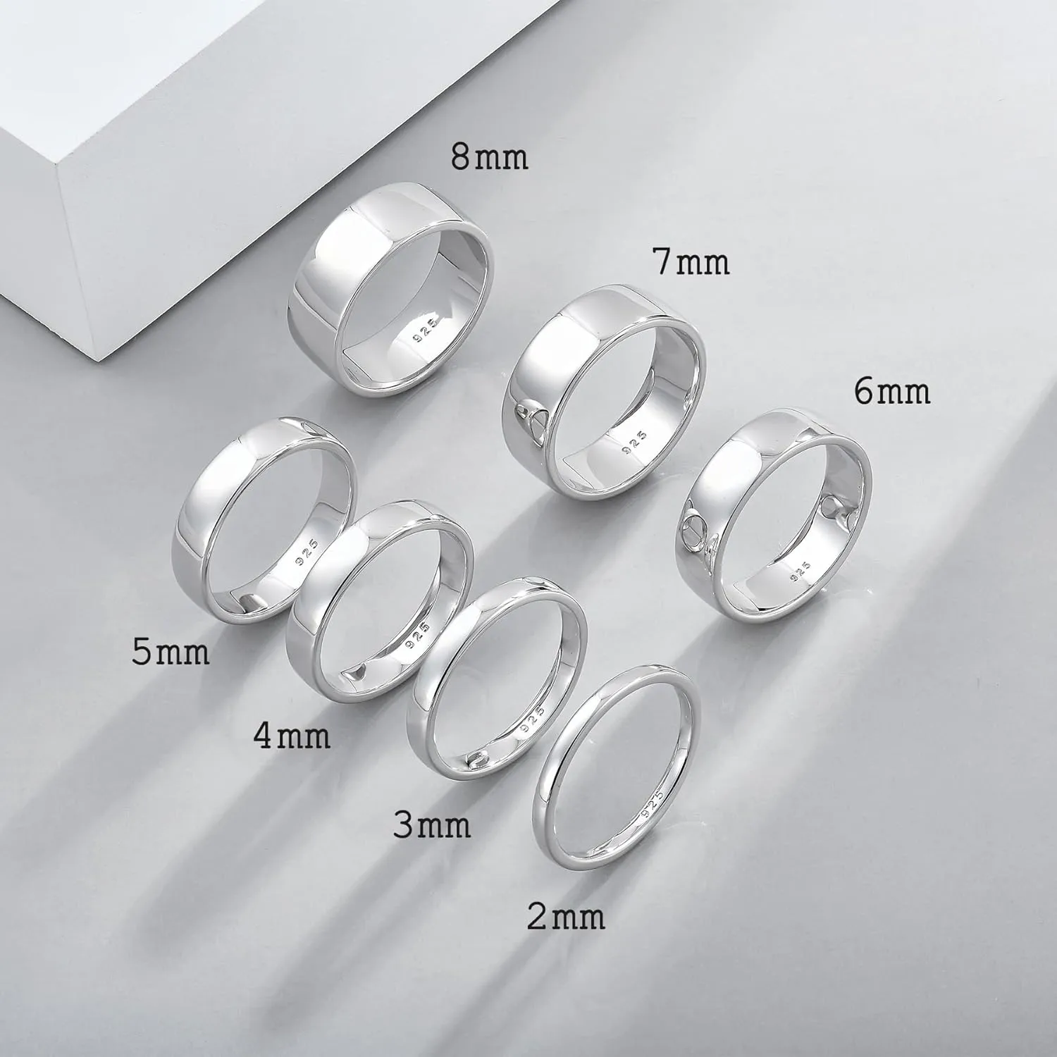 STARCHENIE Solid 925 Sterling Silver Ring for Men Women 2MM 3MM 4MM 5MM 7MM 8MM Wedding Band Comfort Fit High Polish