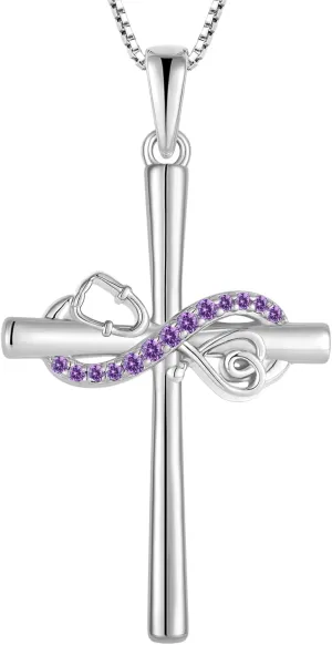 STARCHENIE Women's Stethoscope Cross Necklace Sterling Silver Infinity Cross Pendant Nurse Doctor Jewelry Graduation Gift for Medical Student