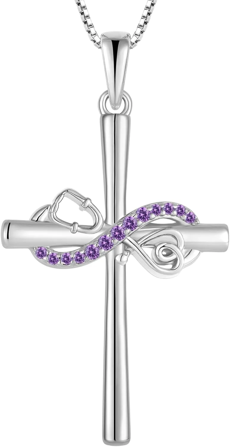 STARCHENIE Women's Stethoscope Cross Necklace Sterling Silver Infinity Cross Pendant Nurse Doctor Jewelry Graduation Gift for Medical Student